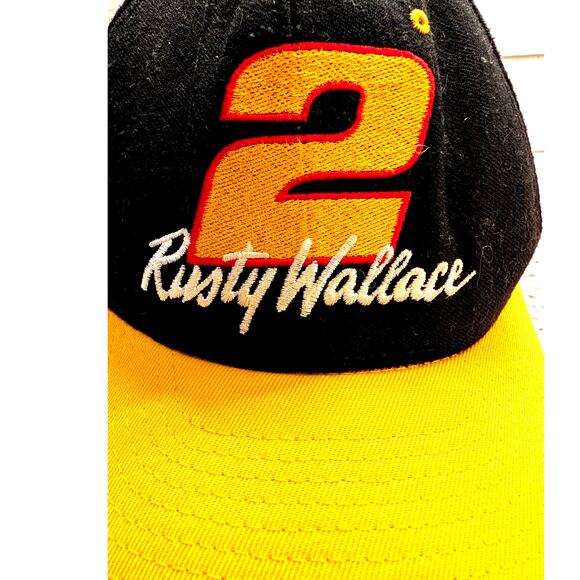 Rusty Wallace 2 Baseball Cap Embroidered Nascar Nutmeg snapback hat yellow black - Picture 7 of 7